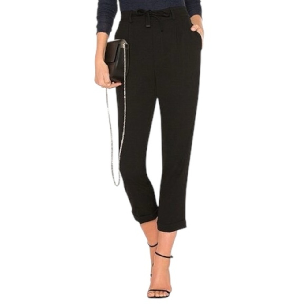 Vince Side Strap Jogger Black Pleated aFront Cropped Cuffed Tie Waist Pull On